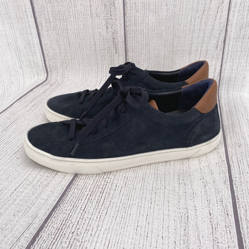 Vince Fulton Low Top Sneakers Mens 9 Navy Coastal Blue Suede Leather Trim Shoes